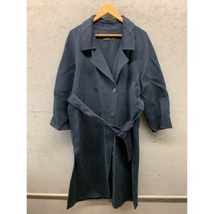 ASM Anna Wool Trench Coat Women's Small Navy Blue Double‎ Breasted Belted